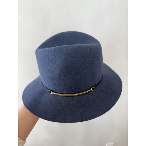 $337 Janessa Leone Women's Navy Blue 100% Wool Floppy Brim Fedora Medium M Hat - Picture 2 of 8